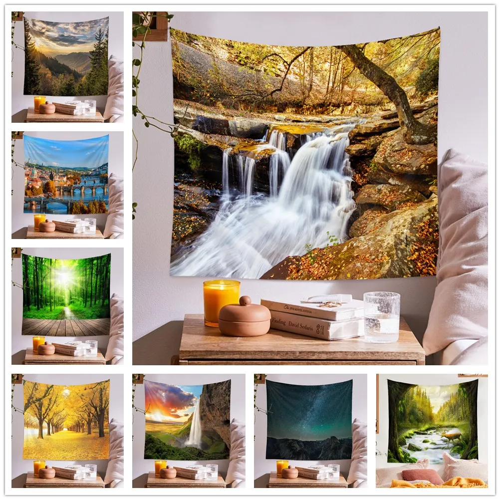 

Autumn Sunrise Mountains Forest Woods National North Country Wilderness Park Decorative Tapestry Wall Hanging for Room