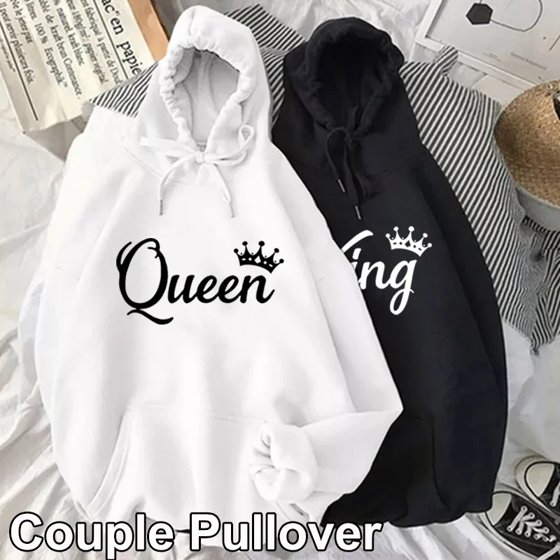 Sudadera con capucha de manga larga para hombre y mujer, suéter Unisex con estampado de rey y reina, ropa de calle informal para parejas