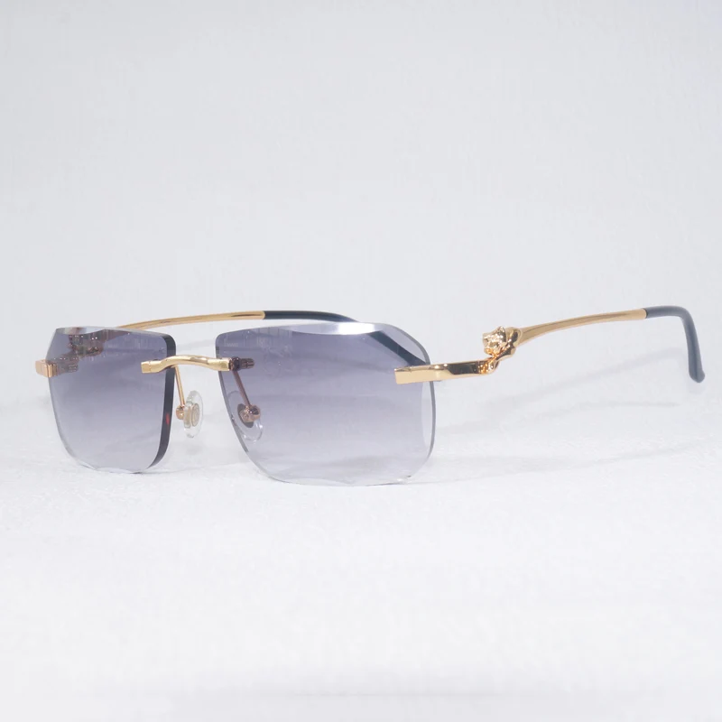 Photochromic Lens Diamond Cut Rimless Sunglasses Leopard Gafas Retro Shades Men Goggles Clear Glasses Women Eyewear