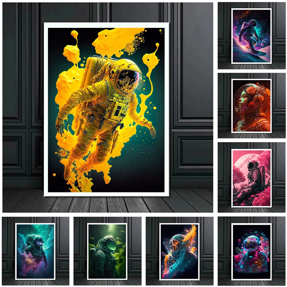 Популярный Космос астронавт искусство эстетика плакат красочная неоновая