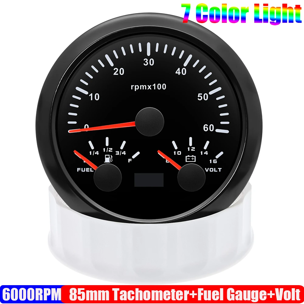 Изготовленный на заказ 7 цветов, 85 мм, датчик 3 в 1, тахометр, измеритель уровня топлива, напряжение для датчика уровня масла 0-190 Ом, авто, лодка, яхта, 12 В