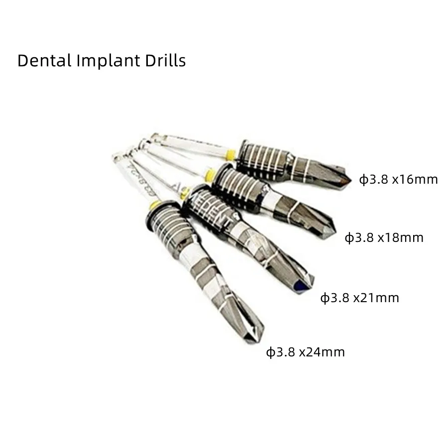 

2 pieces Dental Instrument Implant Drills Black Coated Drill Φ3.8 16mm 18mm 21mm 24mm Dentist Tool Material