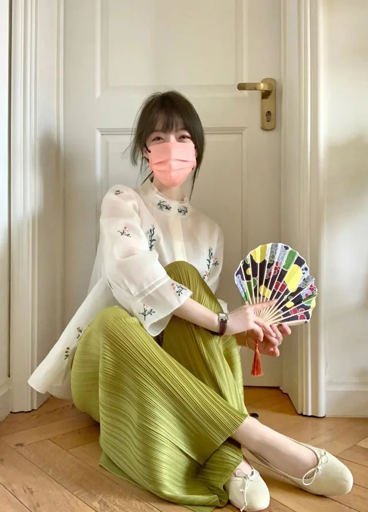 2022 women embroidered silk satin shirt chinese style new chinese shirt elegant loose style