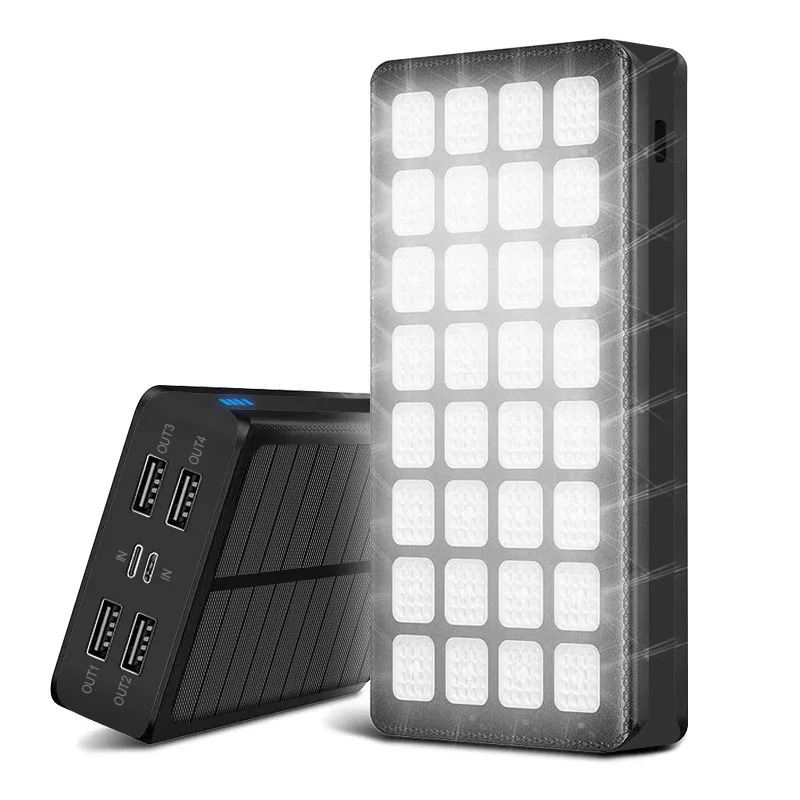 private model 30000mah solar power bank with 32 emergency flash lights mobile phone power bank 4 outputs and dual inputs free global shipping