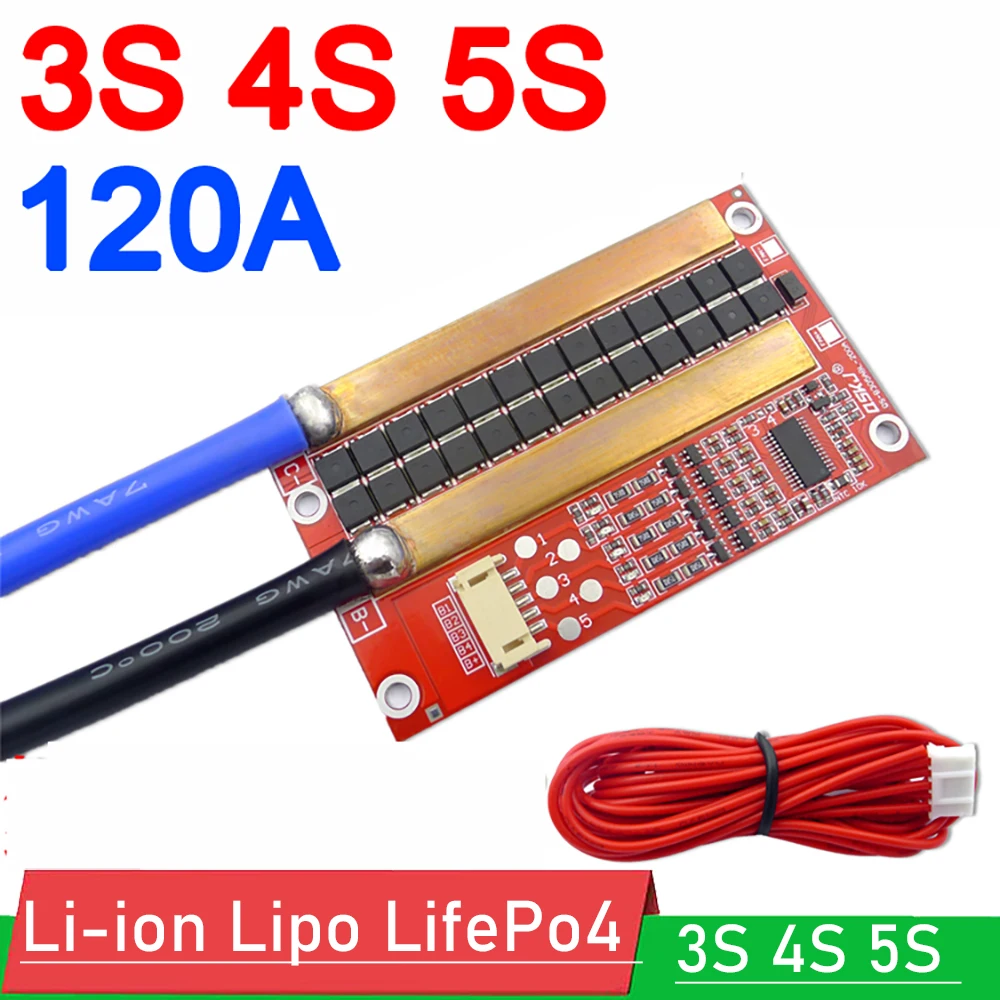 

3S 4S 5S 120A 18650 Li-ion LifePo4 Lithium Protection Board Balance BMS High Current Inverter Motorcycle car start UPS