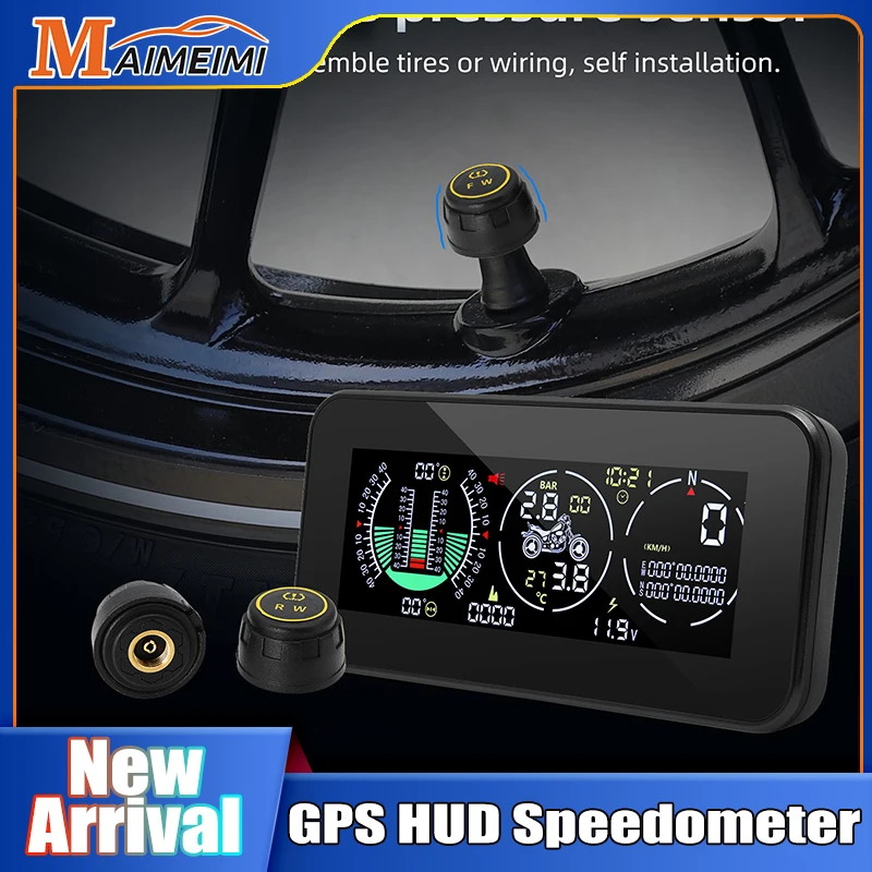 

HD Motorcycle Head Up Display HUD GPS Speedometer Roll Angle Pitch Angle Tire Pressure Monitoring Altitude Time Voltage Compass