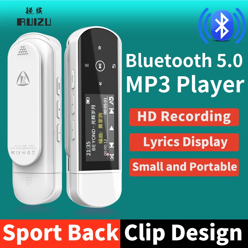 

RUIZU X69 USB MP3 Player Mini Bluetooth 5.0 Sports Clip Music Player Support FM Radio Recorder E-Book Clock Pedometer