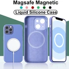 Магнитный чехол для беспроводной зарядки Magsafe для iPhone 13, 12, 11 Pro Max Mini, XR, X, XS, SE, жидкий силиконовый защитный Магнитный чехол