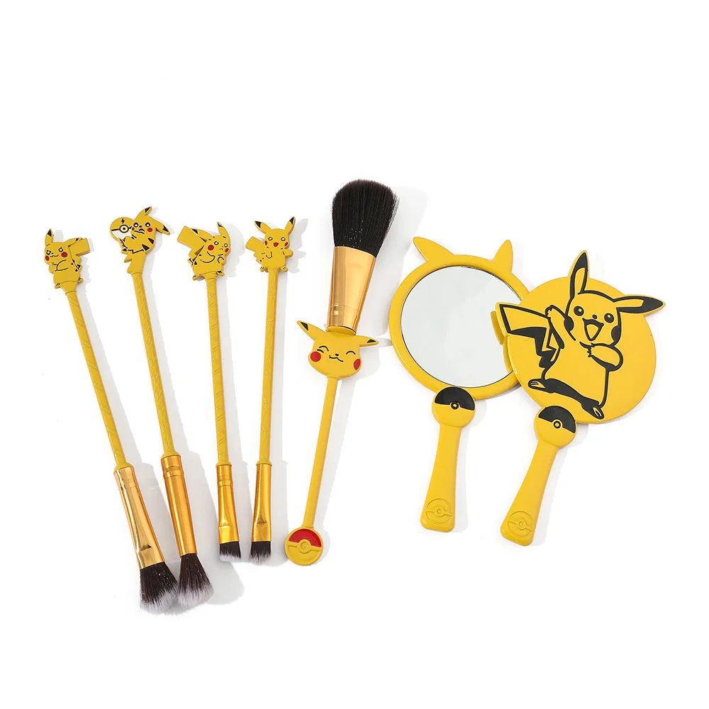 

The New Pikachu 5 Pieces Pokémon Anime Peripheral Metal Makeup Brush Tool Set Pet Elves Best Birthday Gift for Girlfriend
