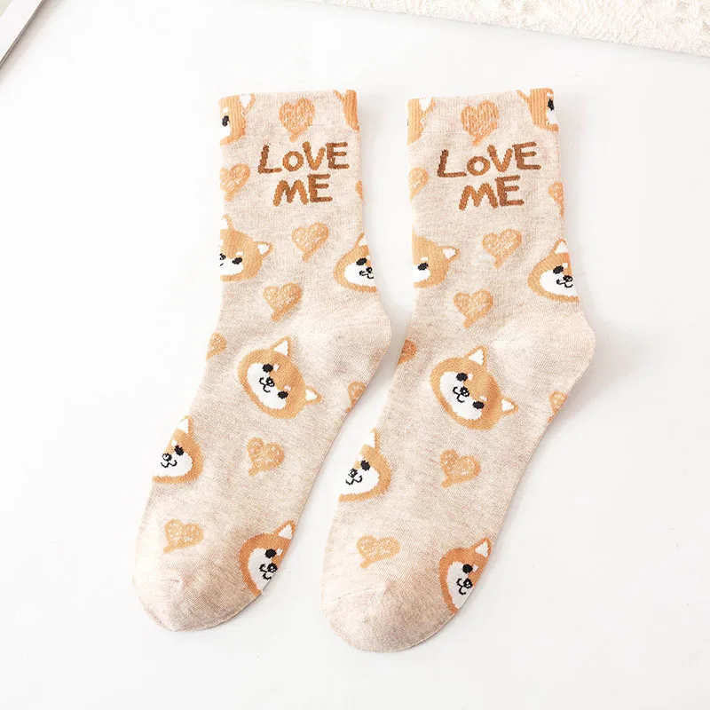 5 Pairs Cute Colorful Lovelty Harajuku Kawaii Women Socks Cartoon Cat Dog Panda Girl Cotton Casual Socks