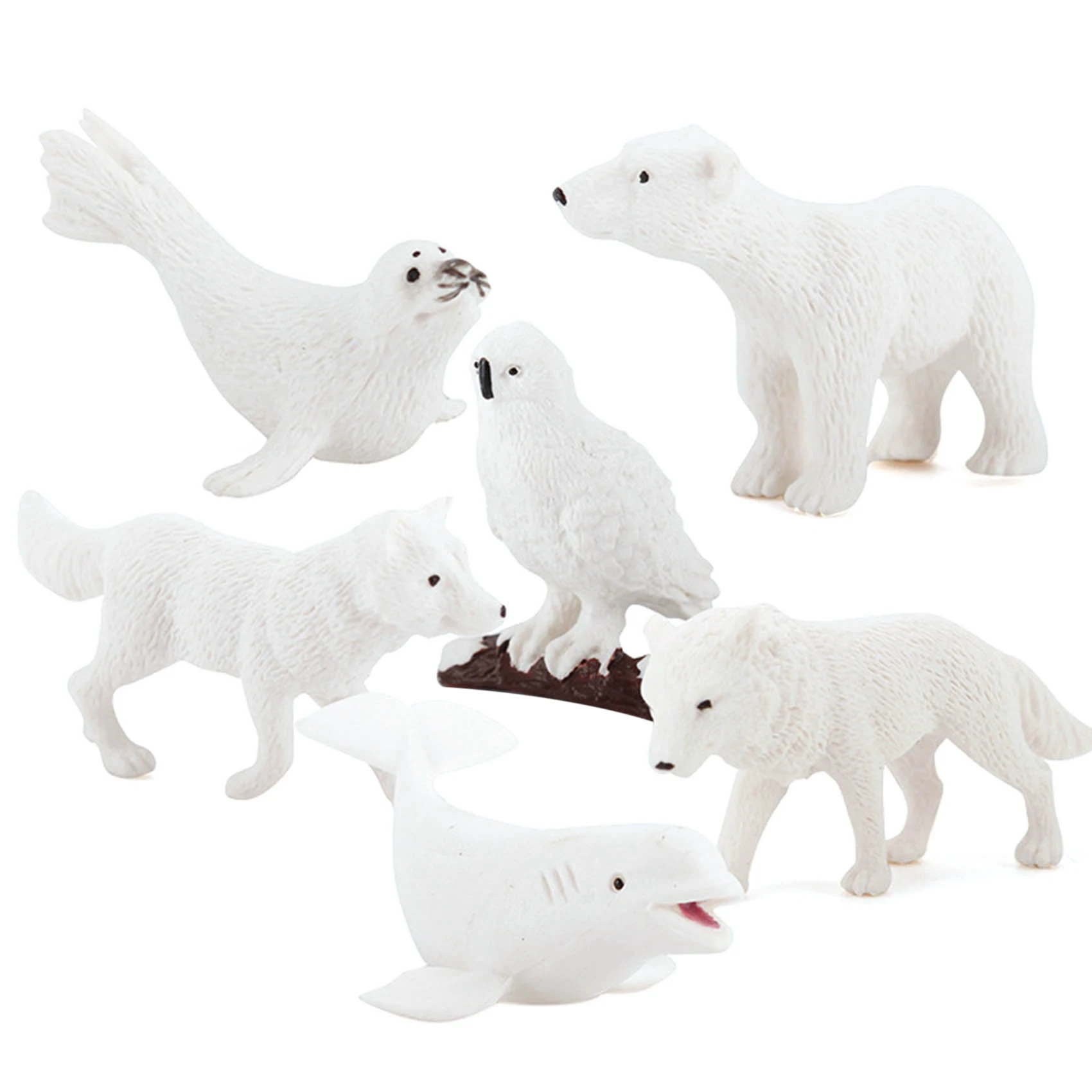 

6PCS Simulation Mini Arctic Animals Penguins Polar Bear Snowy Owl Dolphin Wolf Action Figures Model Desk Decor Toy