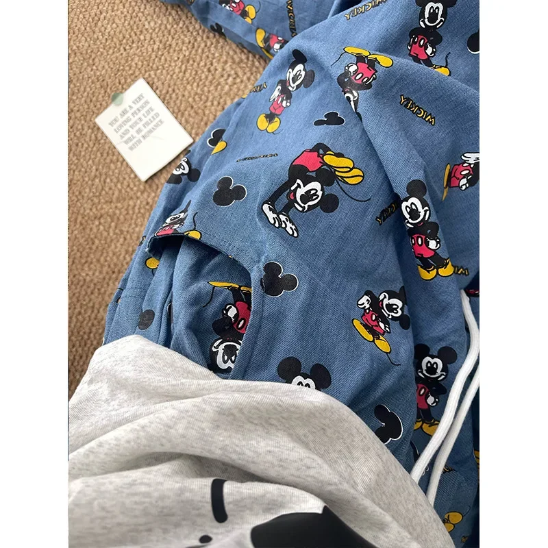 Осенние брюки Disney с Микки Маусом Длинная женская пижама шелковая женские
