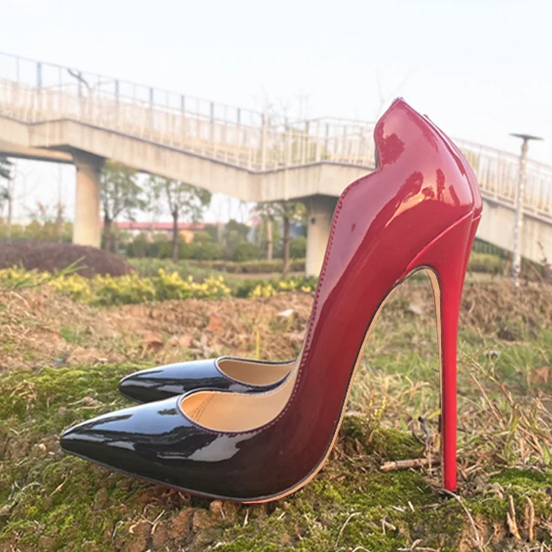 

Glossy colorful gradient 8cm 10cm 12cm high heels pointed toe sexy wedding dating plus size 33-46 women pumps QP042 ROVICIYA