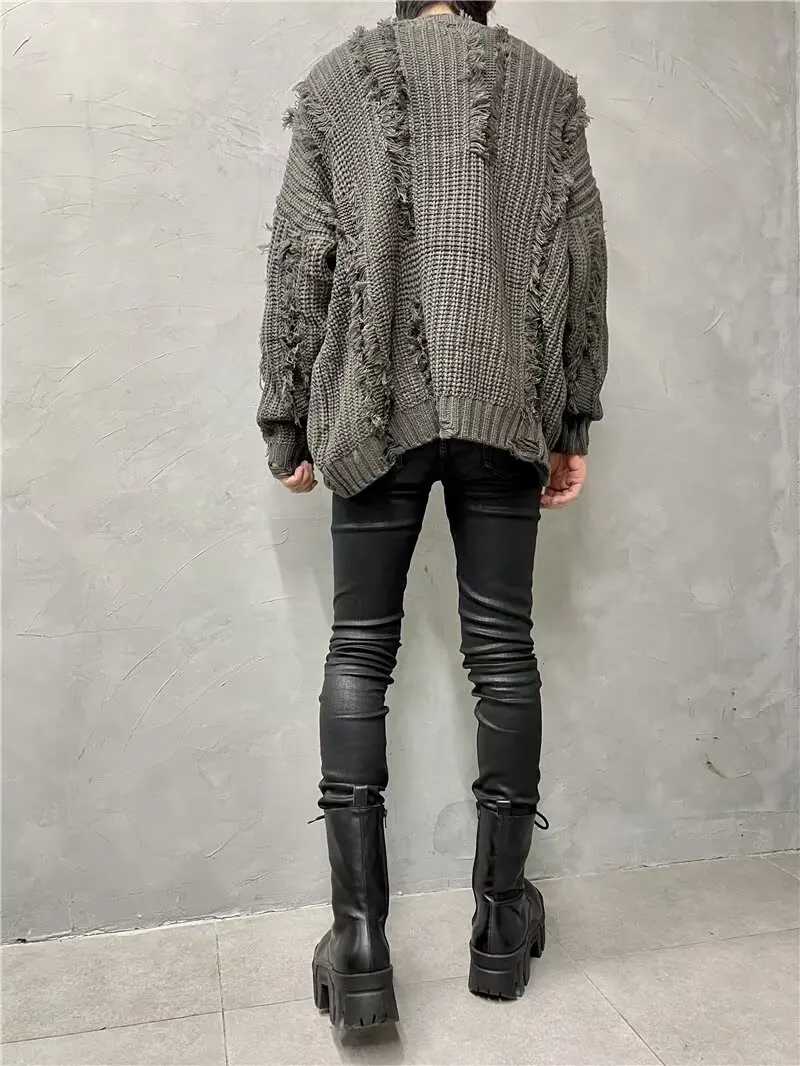 Свитер в американском стиле уличная одежда модный уникальный вышитый рваный