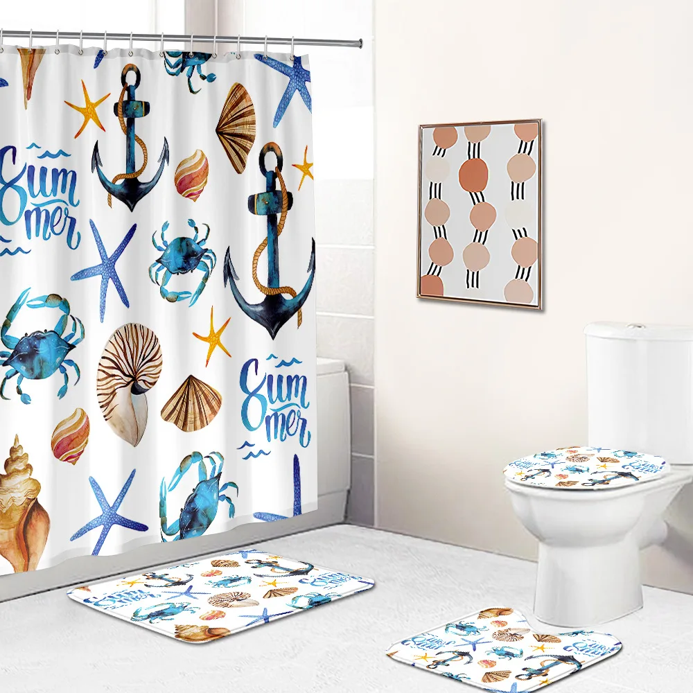 

Мультяшный летний товар, набор из 4 предметов, полиэстер, морская звезда, душевая занавеска, подставка, набор ковровых покрытий