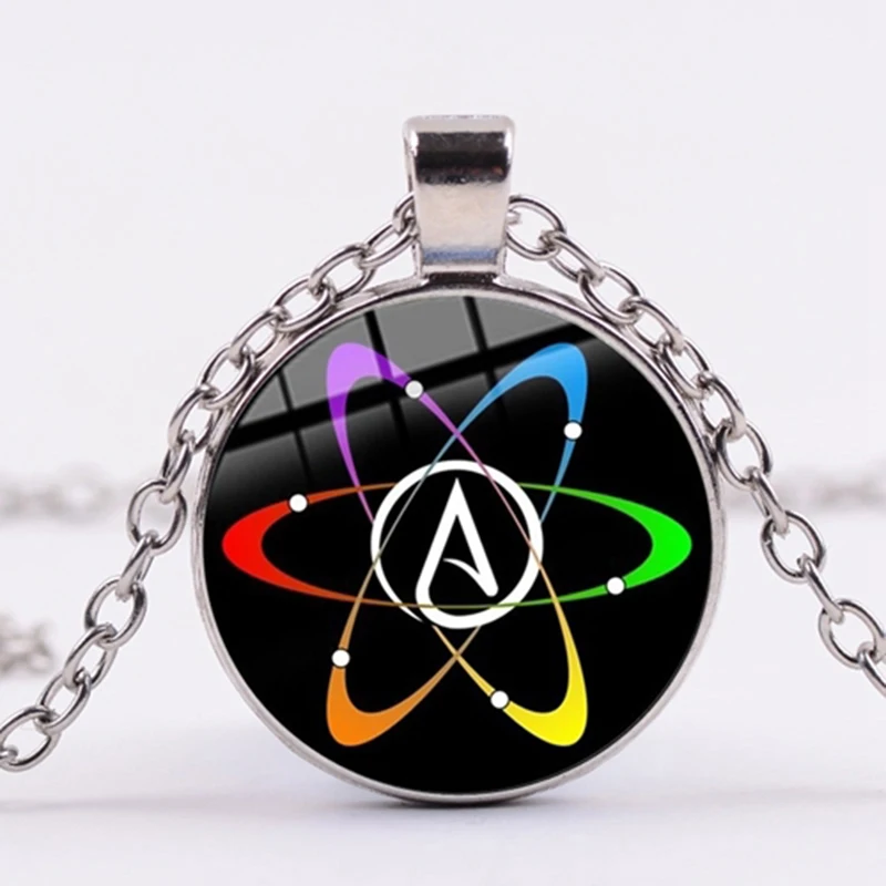 

Atheist Atheism Symbol Necklace Glass Cabochon Antitheist Statement Necklace Fashion Women Men Handmade Pendant Jewelry Gift New