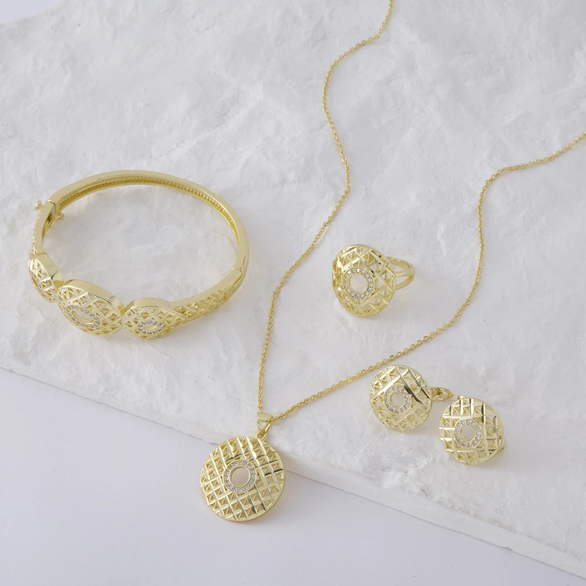 Новый комплект свадебных украшений золотого цвета круглое ожерелье женские