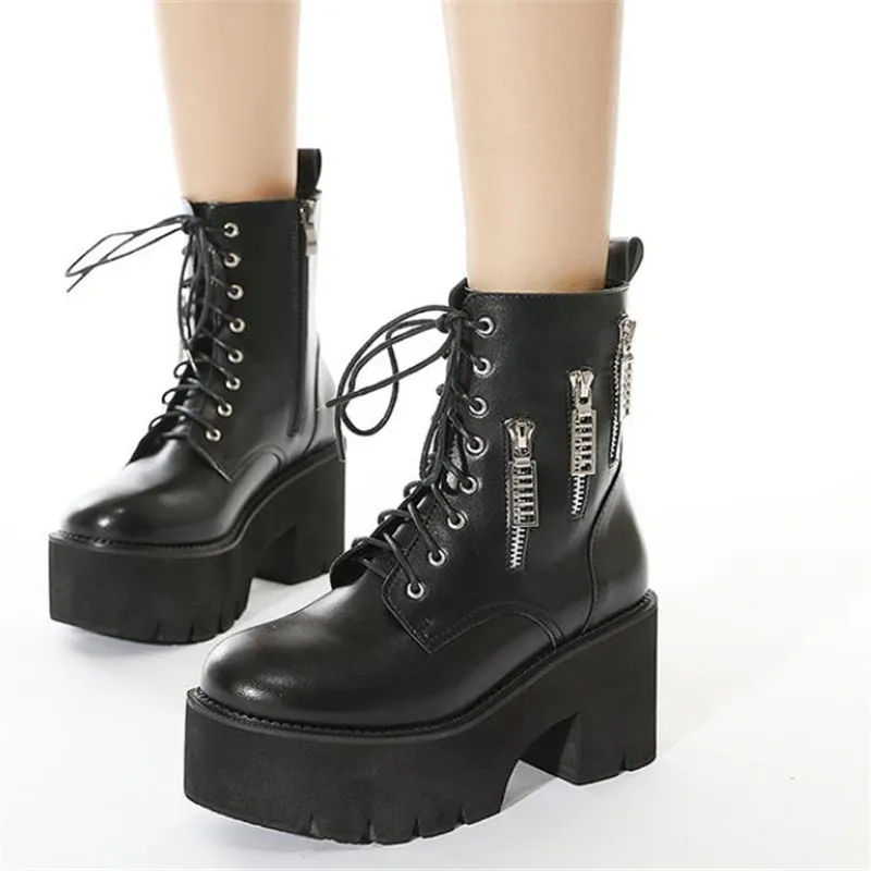 

Ботинки Martin на толстой подошве, увеличивающие рост, модные, для шоу, для сцены, с двойной алмазной молнией, комфортная женская обувь, ботинки ...