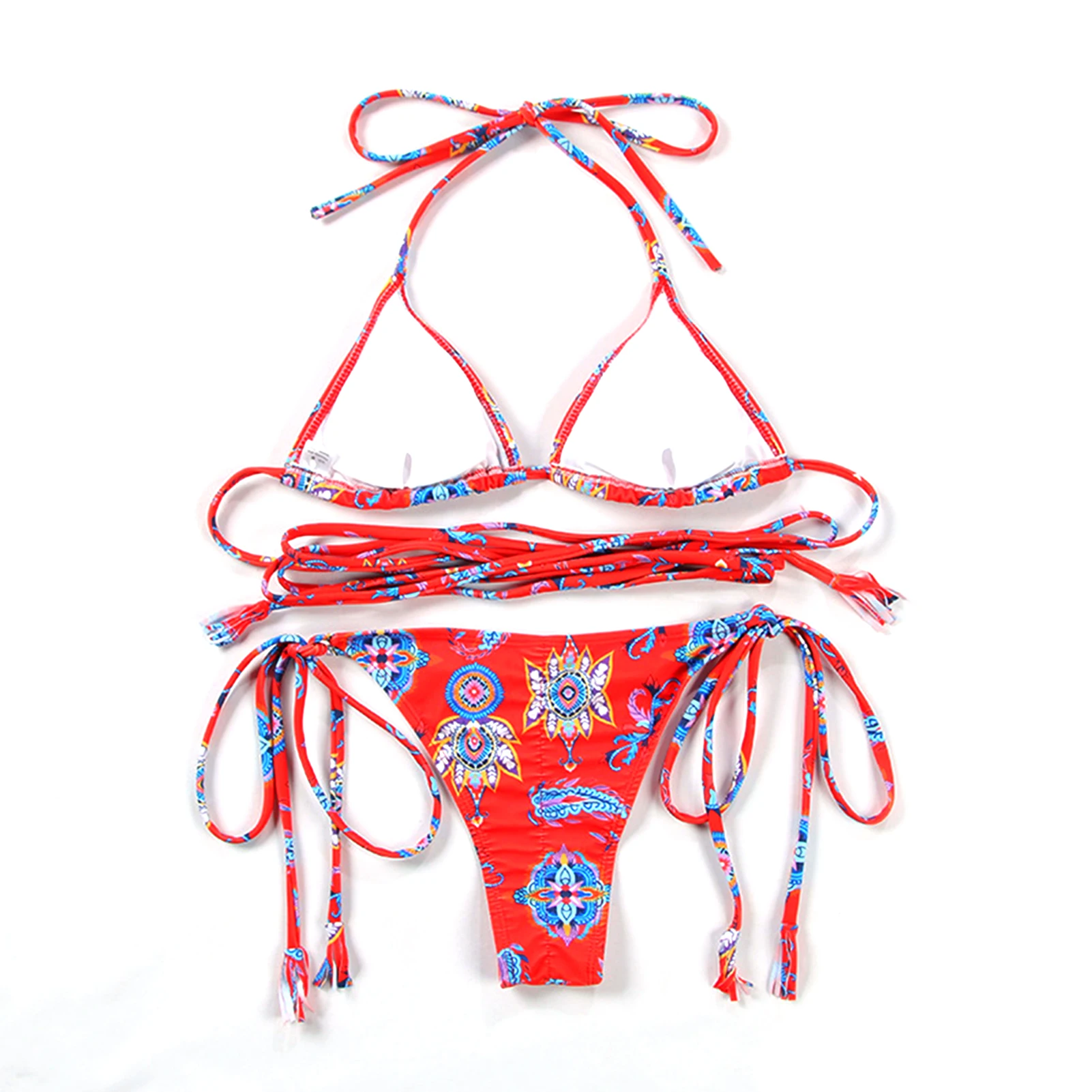 

Hot Fashion Print Women Swimsuit 2-Piece Sexy Tie Bikini Backless Summer Swimwear Sunbathing Clothes Spa Clothing Thin Underwear