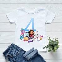 2022 newly childrens tshirts 2 12 years old birthday gift gabbys doll house cartoon print girls present t shirts party clothing