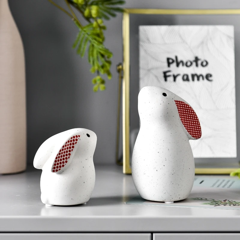 

Home Decoration Accessories White Rabbit Figurine Living Room Decor Ceramic Mini Animal Sculpture Car Decoration Accessories