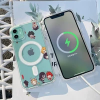 my hero academia anime phone case transparent magsafe magnetic magnet for iphone 13 12 11 pro max mini wireless charging