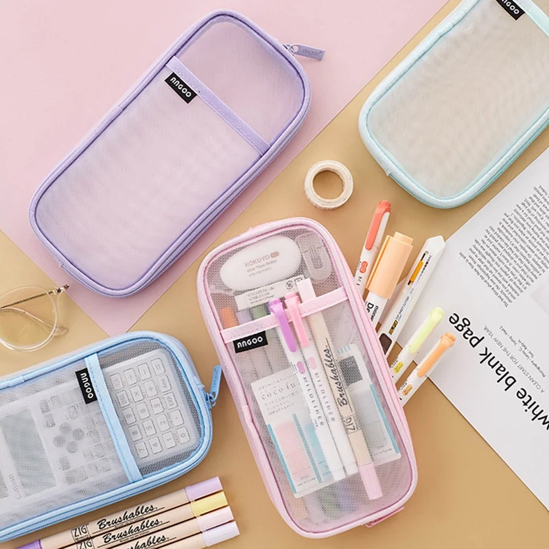 

Simple Transparent Mesh Pen Box Pencil Case Office Student Pencil Cases Nylon Kalem Kutusu School Supplies