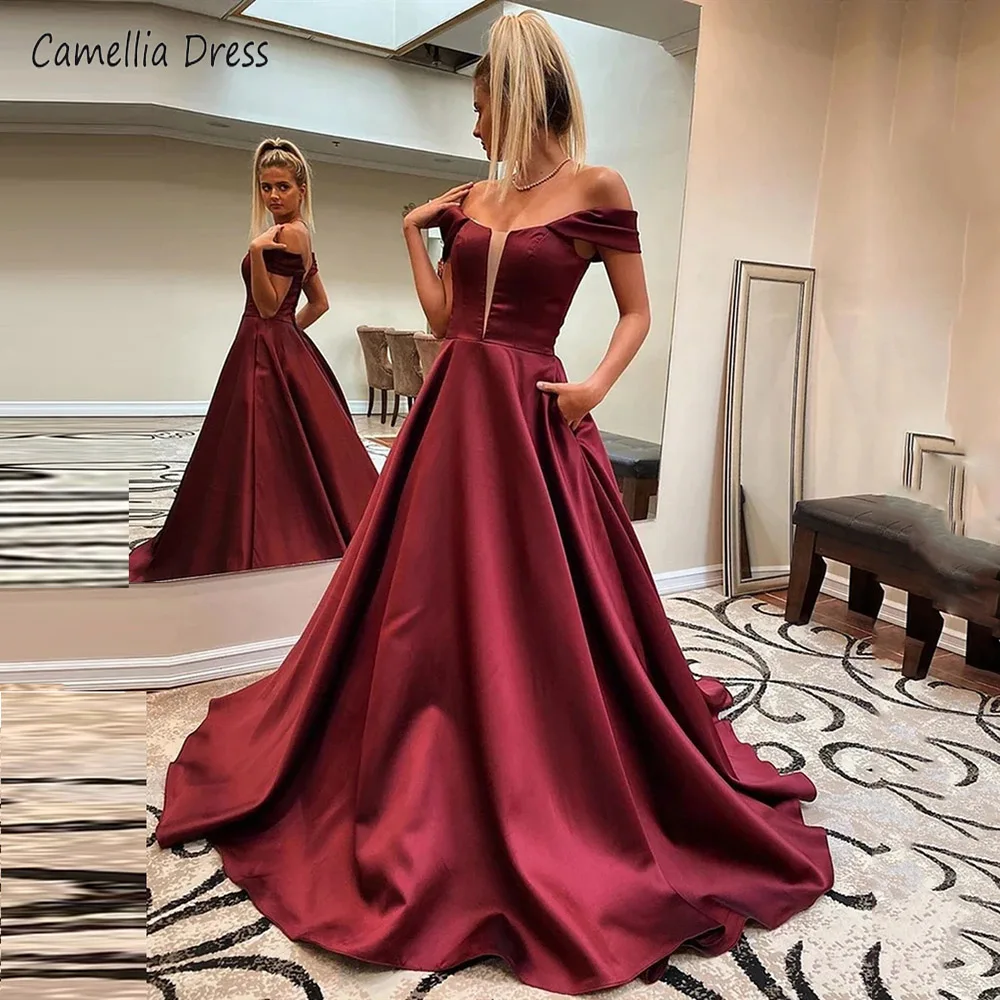 

Modern V Neck A Line Evening Dress Off The Shoulder Pleats Party Gown Sweep Train Formal Dresses Backless 2023 Vestidos De Noche