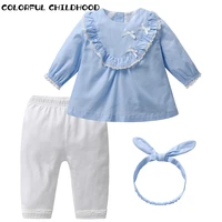 colorful childhood kids clothes spring summer baby girls cotton sets top t shirt dress white pants outfits 3 piece set 36004