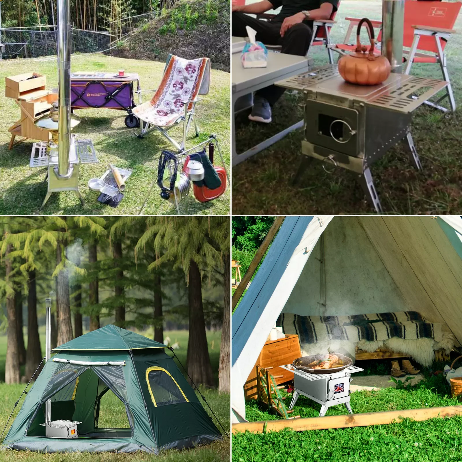 

Tent Wood Stove 304 Stainless Steel W/Folding Pipe Wood Stove Multipurpose Camping Tent Heating Stove Outdoor Survival