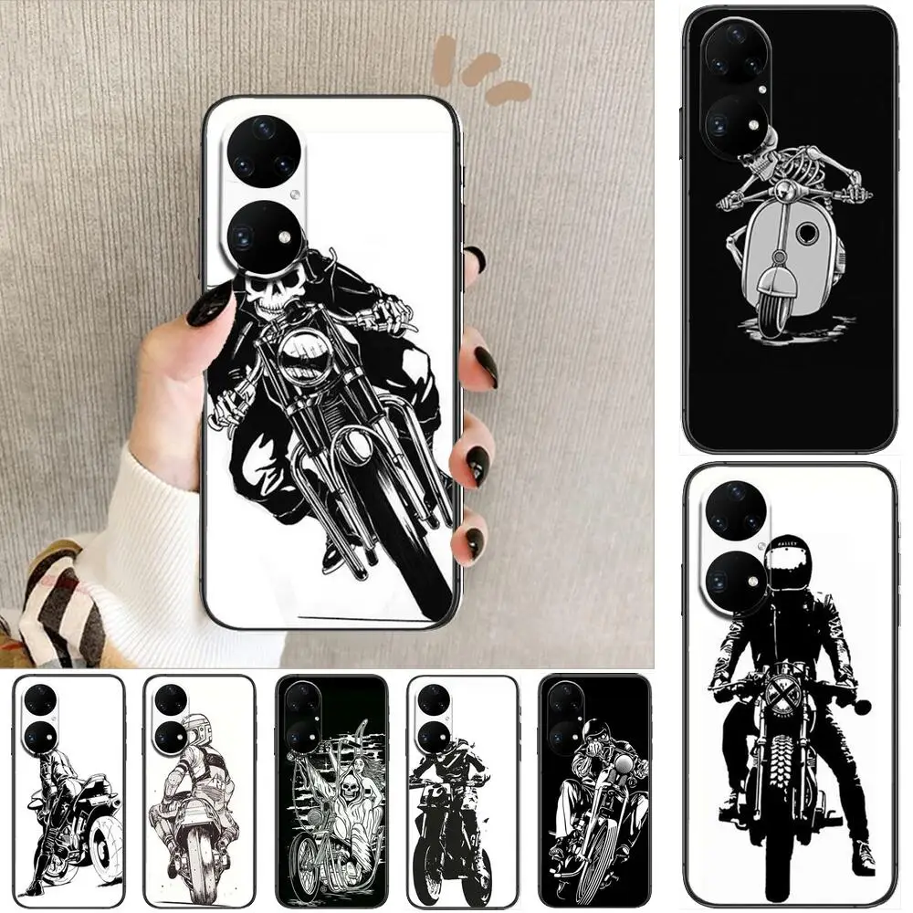 

Skull head mountain bike Phone Case For Huawei p50 P40 p30 P20 10 9 8 Lite E Pro Plus Black Etui Coque Painting Hoesjes comic fa