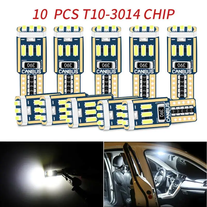 

10 шт., Автомобильные светодиодные лампы T10 194 168 3014 9-SMD