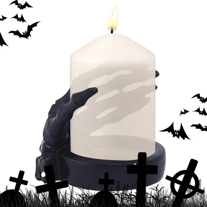 

Skull Glasses Holder Gothic Candle Holder Resin Skeleton Hand Candlestick Holder For Halloween Decoration Study Garden Haunted
