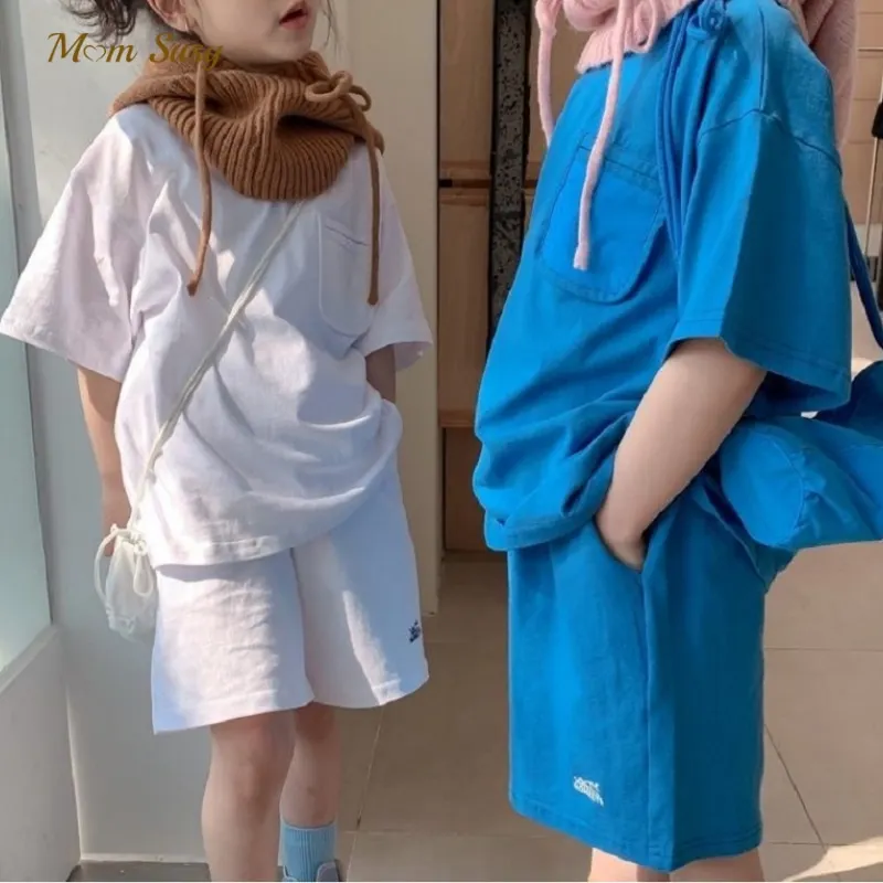 

Модный хлопковый комплект одежды для маленьких мальчиков и девочек, футболка + шорты, летний комплект одежды из 2 предметов с короткими рука...