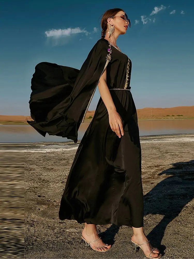 Black Ramadan Eid Mubarak Kaftan Abaya Dubai Evening Dresses For Women Pakistan Arabic Turkey Islam Muslim Long Dress Caftan