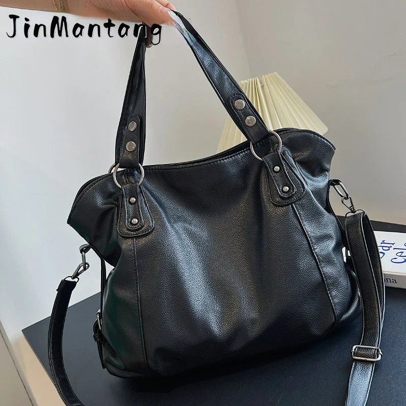 

2023 Winter Shoulder Bags for Women Vintage Solid Color Simple Large Capacity Big PU Leather The Lat Handbags Travel Totes