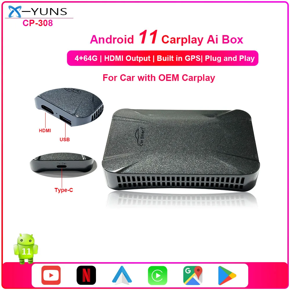 

Wireless Carplay Ai Box Applepie Android 11 4+64G Car Multimedia Player for Apple Carplay Ford Hyundai Honda Nissan Kia Toyota