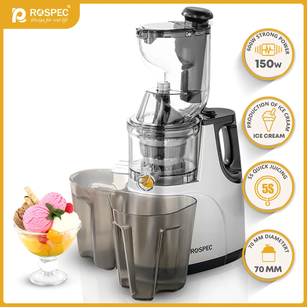 

ROSPEC Electric Household Slow Juicer Stainless Steel Large Caliber Extractor for Food Fruit Vegetable Free Filter Easy Cleaning