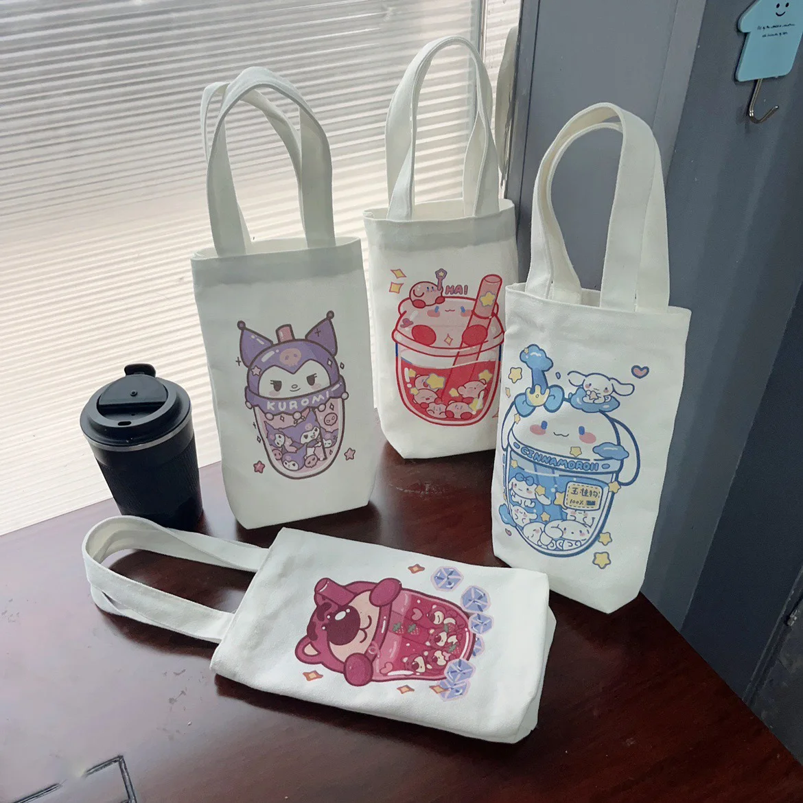 

Кавайная сумка для воды Sanrio Hellokittys Cinnamoroll Kuromi мультяшная Аниме Сумка для вакуумной чашки Холщовая Сумка подарок на день рождения детская игрушка