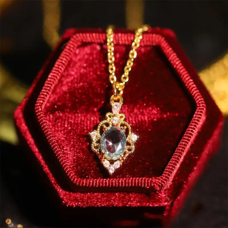 

Coconal Vintage Colorful Crystal Pendant Necklace for Women Luxury Sparkling Zircon Charm Fine Necklace Wedding Party Jewelry