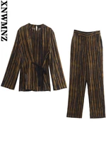 xnwmnz two piece set women summer fashion with tied printed pyjama shirts chic tops orside pockets printed pyjama style trousers