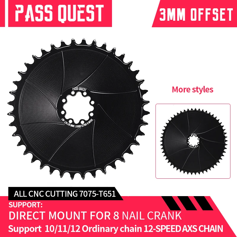 PASS QUEST 8 Stud AERO Round Narrow Wide Crankset 3mmOffest For FORCE Direct Mount Crank Gravel Bike AXS 12 Speed Chain 38-54T