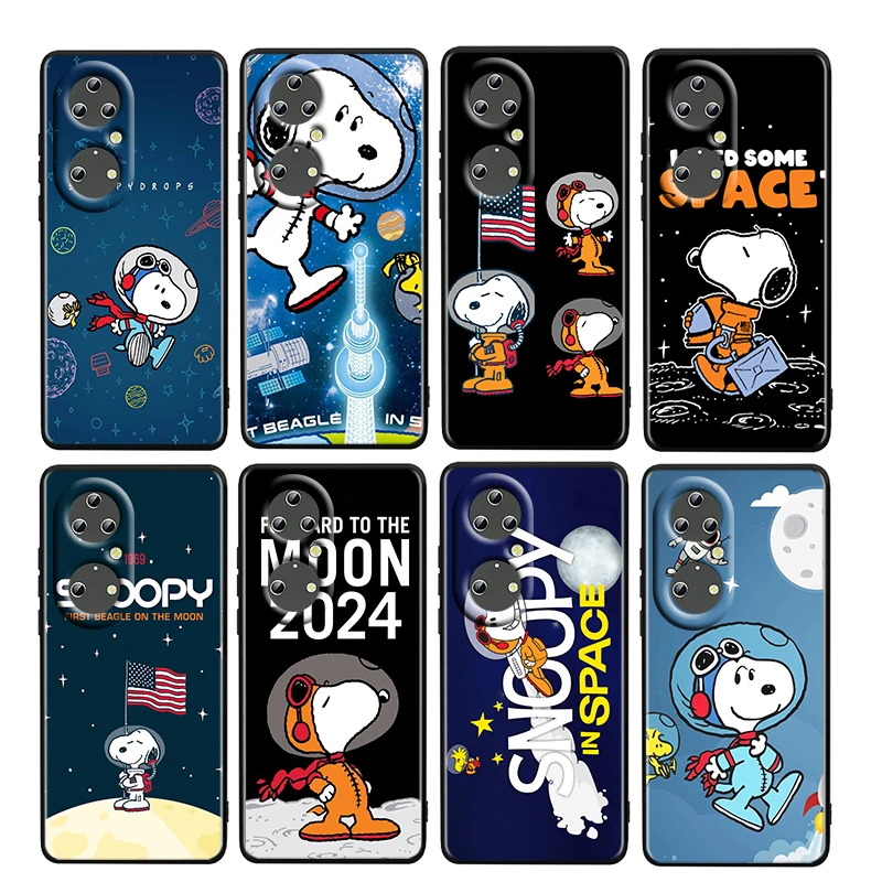 

Snoopy Cute Cartoon Space For Huawei P50 P20 P30 P40 5G P10 Pro Lite E Plus P9 Lite Mini TPU Soft Black Phone Case Fundas Cover