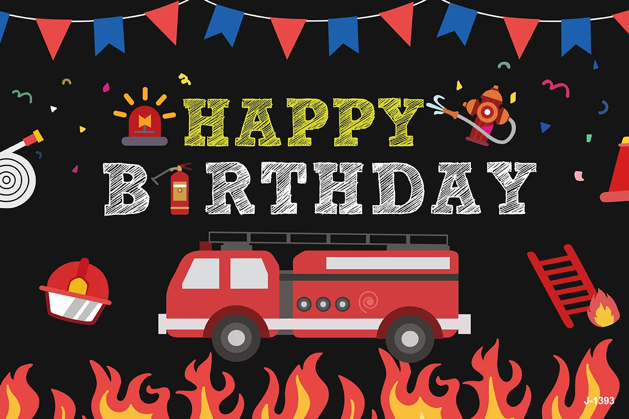 Firetruck Theme Backdrop Firemen Kids Boys Happy Birthday Party Decoration Banner Firefighter Flags Photography Backgrounds |