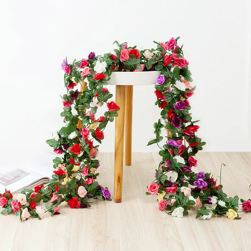 

50CM Rose Artificial Flowers Christmas Garland for Wedding Home Room Decoration Spring Autumn Garden Arch DIY Fake Plant Vine