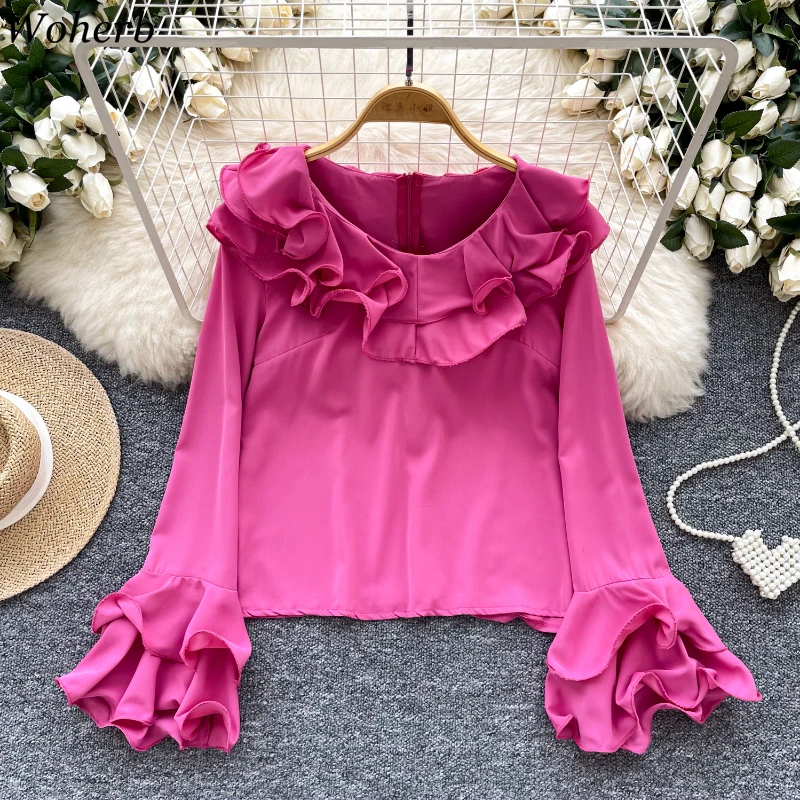 2024 Blusas Mujer De Moda Милые женские рубашки Y2k Свободные блузки с рюшами на воротнике