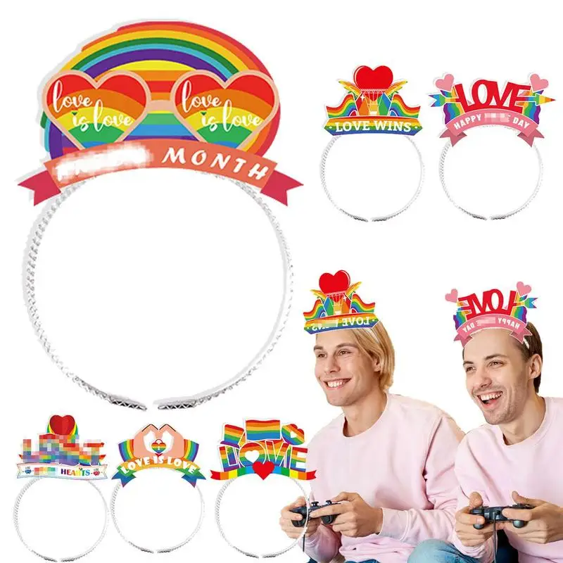 Pride Headpiece 6 PCS LGBT Headbands Party Rainbow Hair Hoops LGBT Hairband For Pride Month Parade Decor