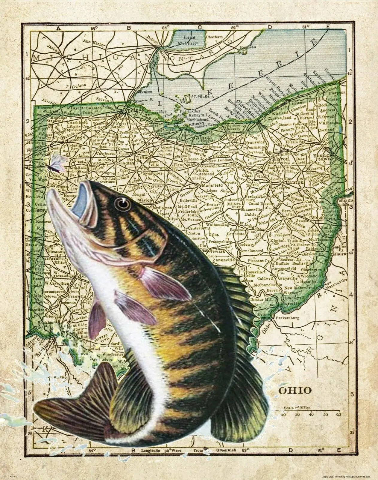 Карта штата Огайо Художественная печать Шелковый плакат домашний декор для стен