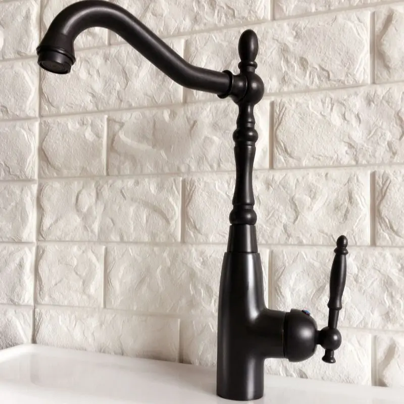 

Basin Faucet Black Oil Rubbed Brass Kitchen Sink Faucets Single Handle Swivel Spout Bathroom Cold And Hot Mixer Tap Dnf376