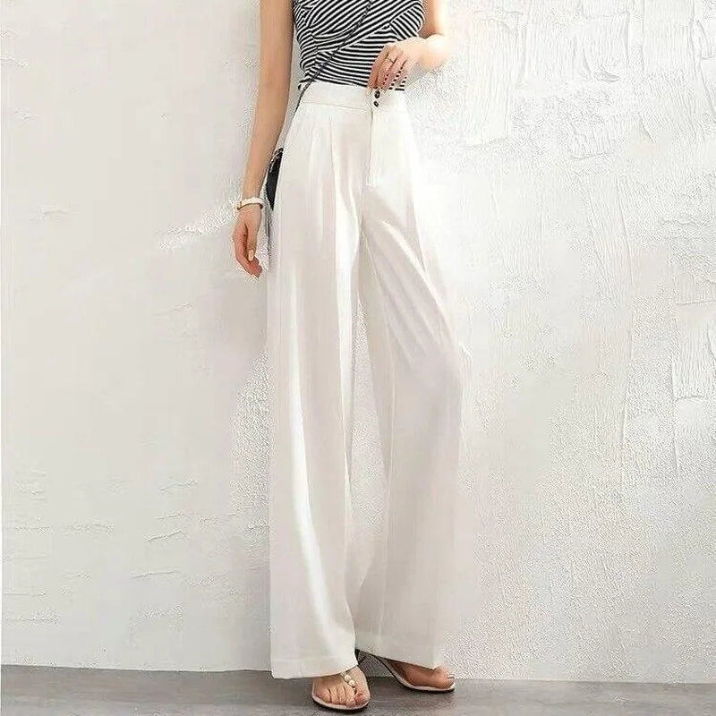 

Women Wide-leg Pants High Waist Draping Spring and Summer New Korean Loose Straight-leg Mopping Chiffon Suit Pants Dropshippin